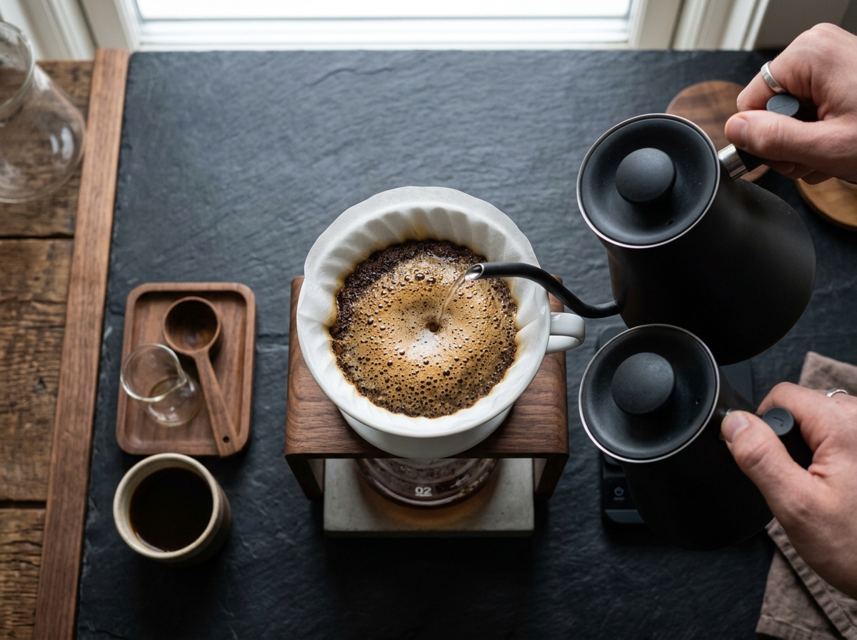 Precision gravity pour-over coffee extraction